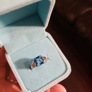 10K White Gold Blue Swiss Topaz Square Cut Ring